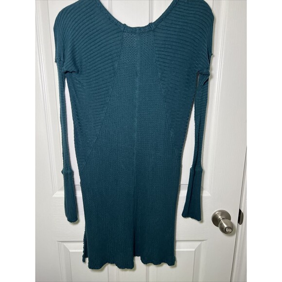 Free People Ventura Waffle Knit Thermal Shirt Tunic Size XS Green Long Sleeve - Picture 4 of 10